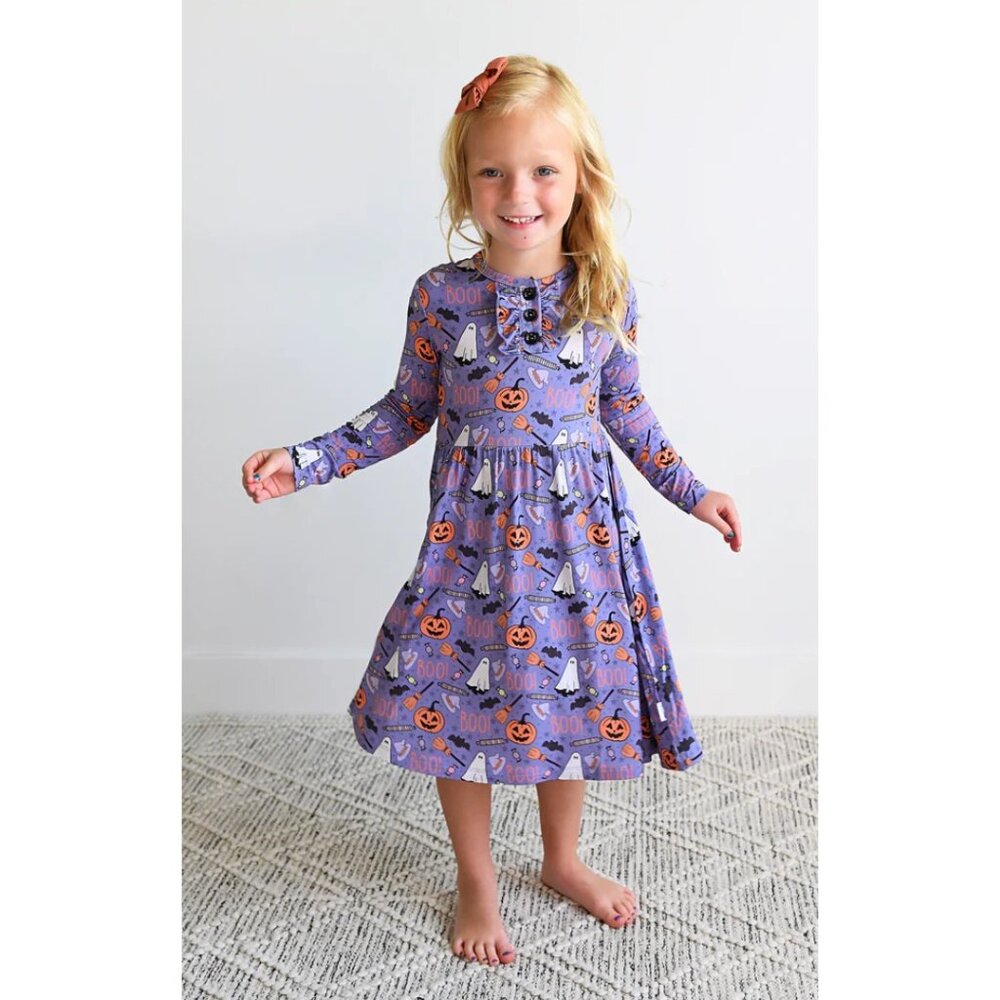 NWT GIGI AND MAX Halloween Dress Pumpkin Boo Purple Girls Size 10 - 12 years